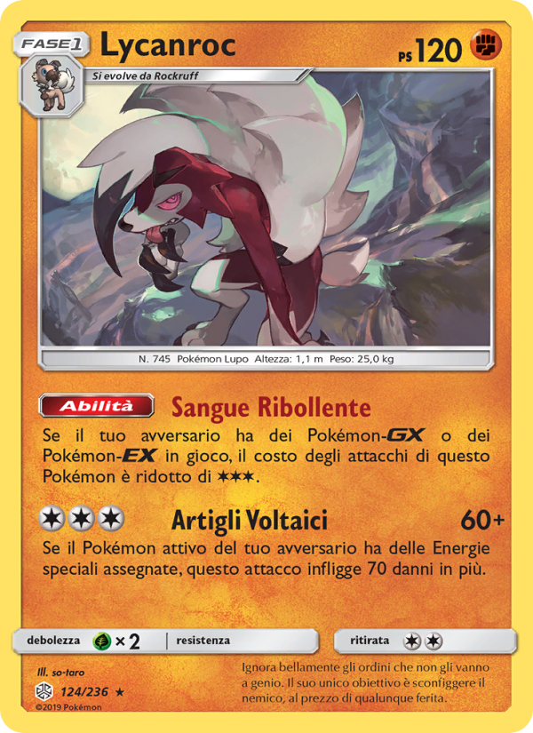 Lycanroc 124/271 — Cosmic Eclipse (Italian Pokémon TCG card)