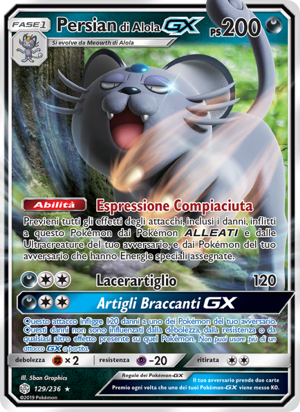 Persian di Alola GX 129/236 — Cosmic Eclipse (Italian Pokémon TCG card)