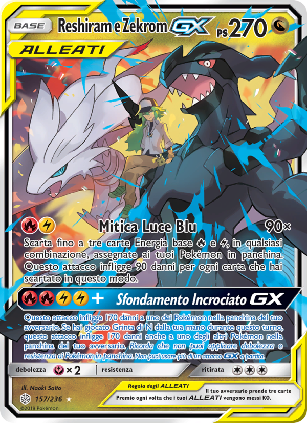 Reshiram e Zekrom GX 157/236 — Cosmic Eclipse (Italian Pokémon TCG card)