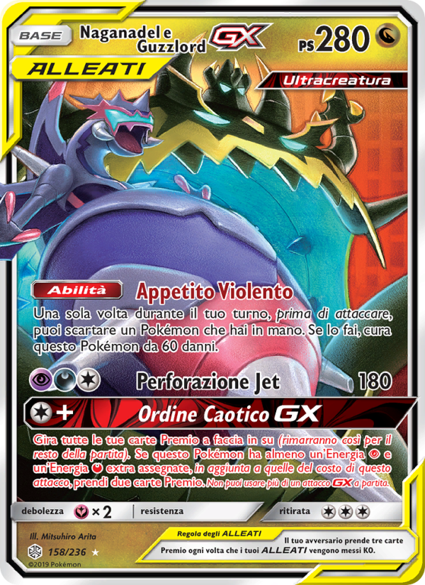 Naganadel e Guzzlord GX 158/236 — Cosmic Eclipse (Italian Pokémon TCG card)