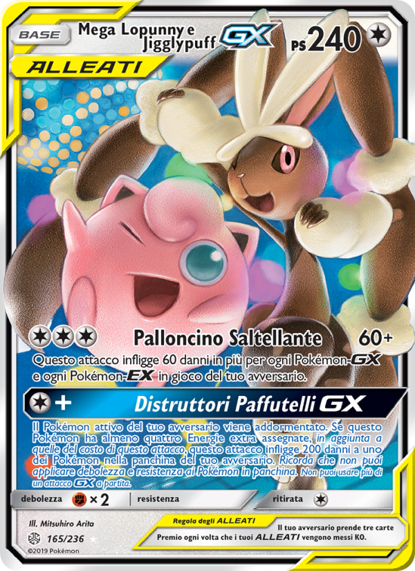 Mega Lopunny e Jigglypuff GX 165/271 — Cosmic Eclipse (Italian Pokémon TCG card)