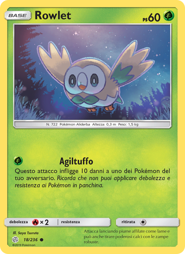 Rowlet 018/271 — Cosmic Eclipse (Italian Pokémon TCG card)