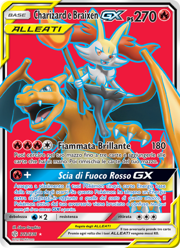 Charizard e Braixen GX 212/271 — Cosmic Eclipse (Italian Pokémon TCG card)