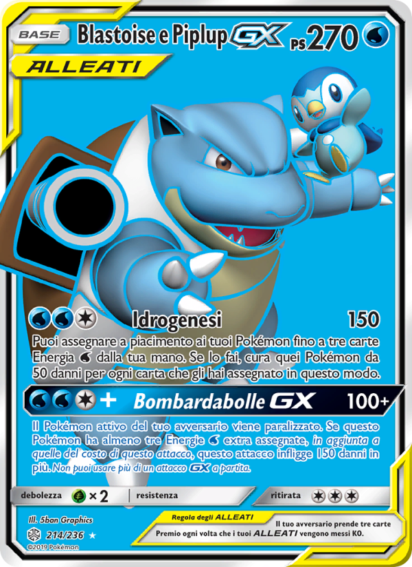 Blastoise e Piplup GX 214/271 — Cosmic Eclipse (Italian Pokémon TCG card)