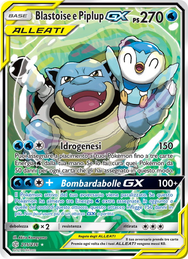 Blastoise e Piplup GX 215/271 — Cosmic Eclipse (Italian Pokémon TCG card)