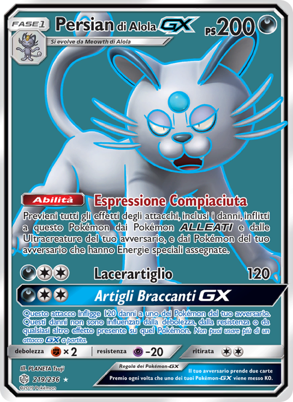 Persian di Alola GX 219/271 — Cosmic Eclipse (Italian Pokémon TCG card)