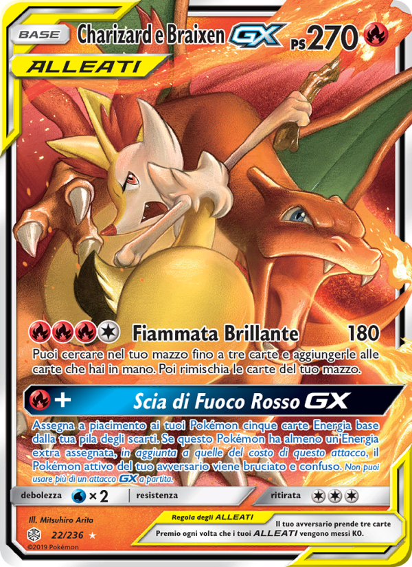 Charizard e Braixen GX 022/271 — Cosmic Eclipse (Italian Pokémon TCG card)