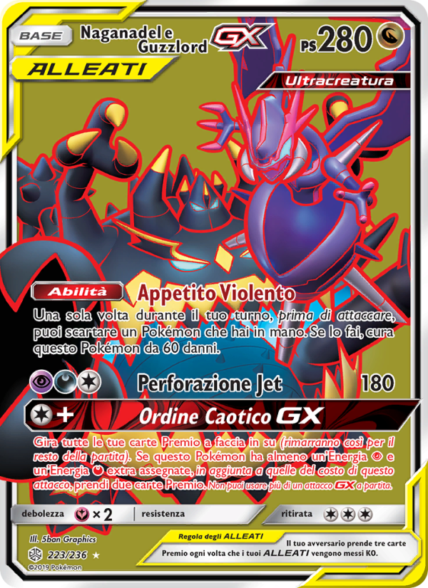 Naganadel e Guzzlord GX 223/271 — Cosmic Eclipse (Italian Pokémon TCG card)