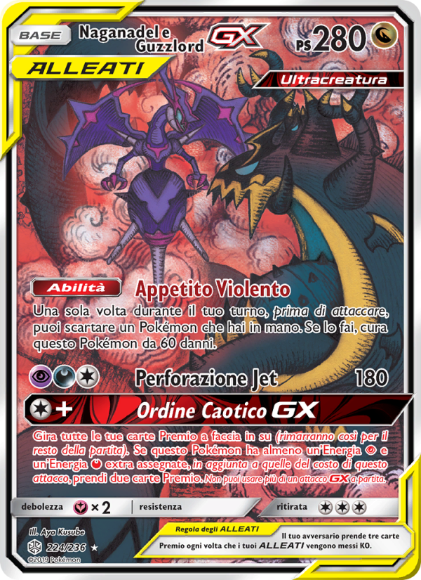Naganadel e Guzzlord GX 224/271 — Cosmic Eclipse (Italian Pokémon TCG card)