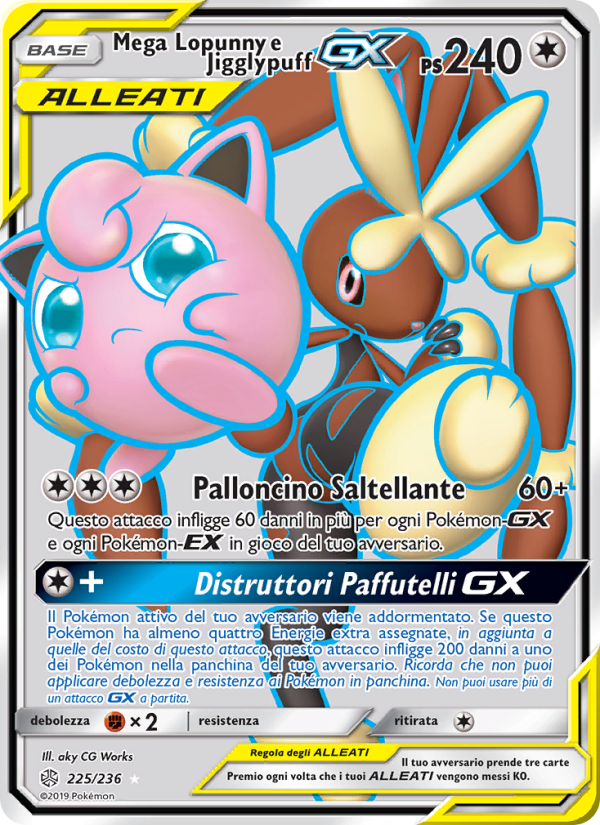 Mega Lopunny e Jigglypuff GX 225/271 — Cosmic Eclipse (Italian Pokémon TCG card)
