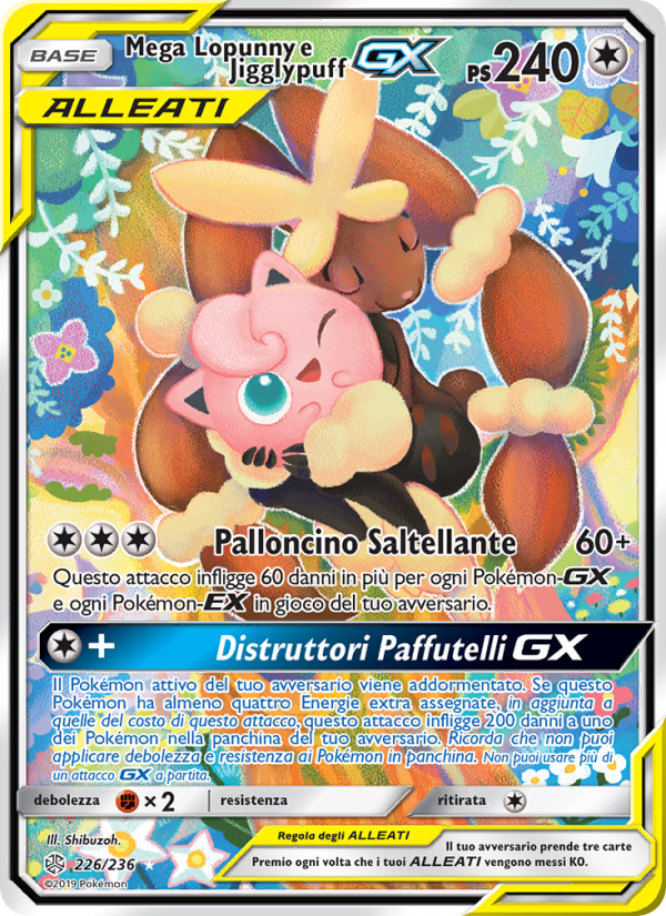 Mega Lopunny e Jigglypuff GX 226/271 — Cosmic Eclipse (Italian Pokémon TCG card)