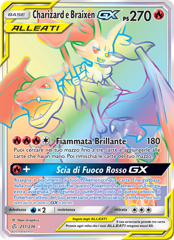 Charizard e Braixen GX 251/271 — Cosmic Eclipse (Italian Pokémon TCG card)