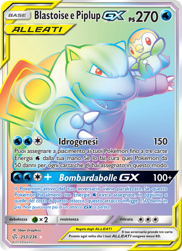 Blastoise e Piplup GX 253/271 — Cosmic Eclipse (Italian Pokémon TCG card)