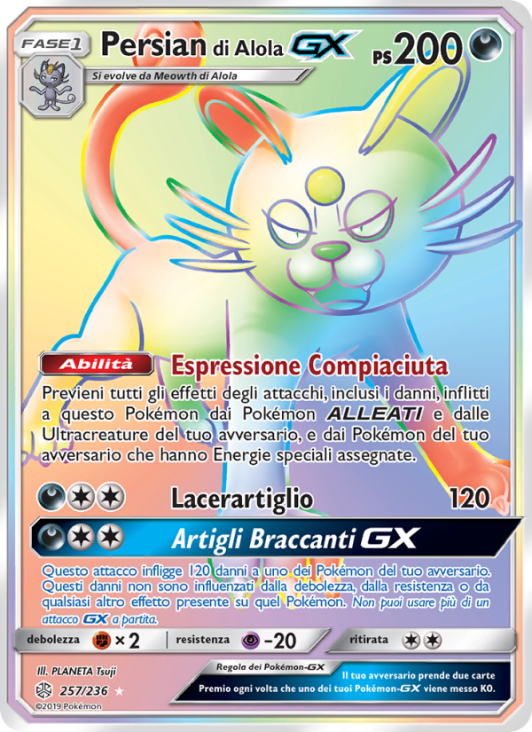 Persian di Alola GX 257/236 — Cosmic Eclipse (Italian Pokémon TCG card)