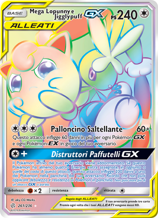Mega Lopunny e Jigglypuff GX 261/271 — Cosmic Eclipse (Italian Pokémon TCG card)