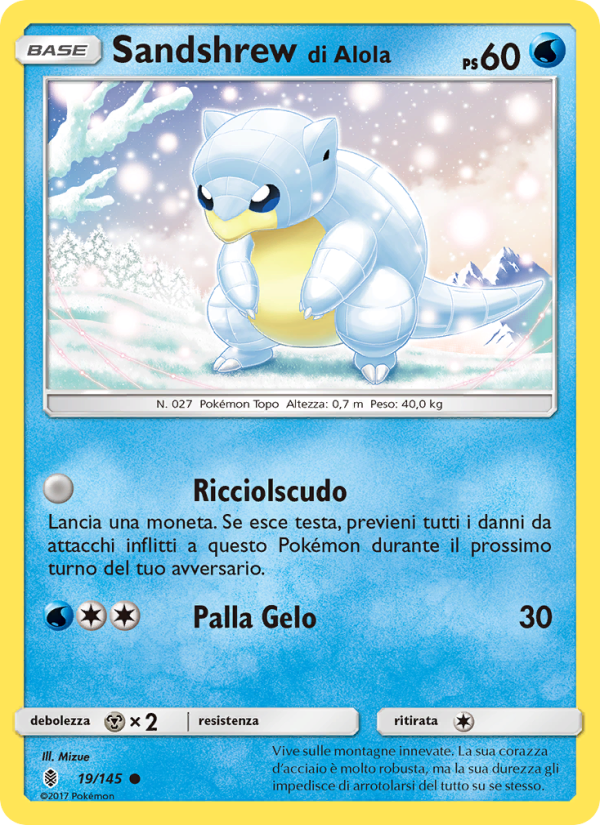 Sandshrew di Alola 019/169 — Guardians Rising (Italian Pokémon TCG card)