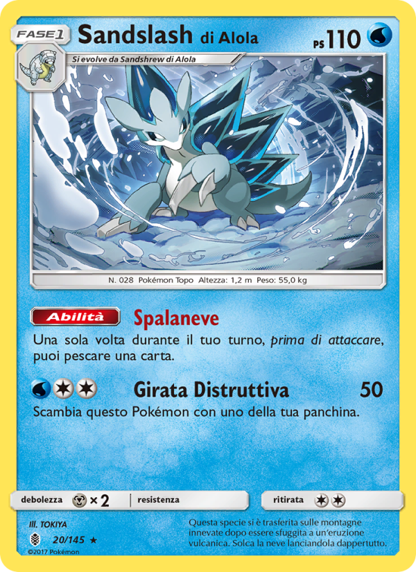 Sandslash di Alola 020/169 — Guardians Rising (Italian Pokémon TCG card)