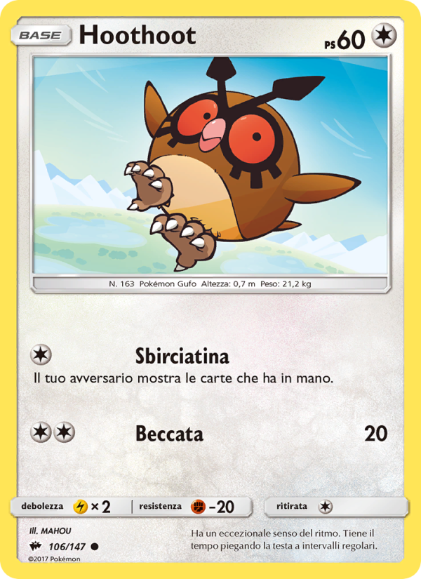Hoothoot 106/169 — Burning Shadows (Italian Pokémon TCG card)