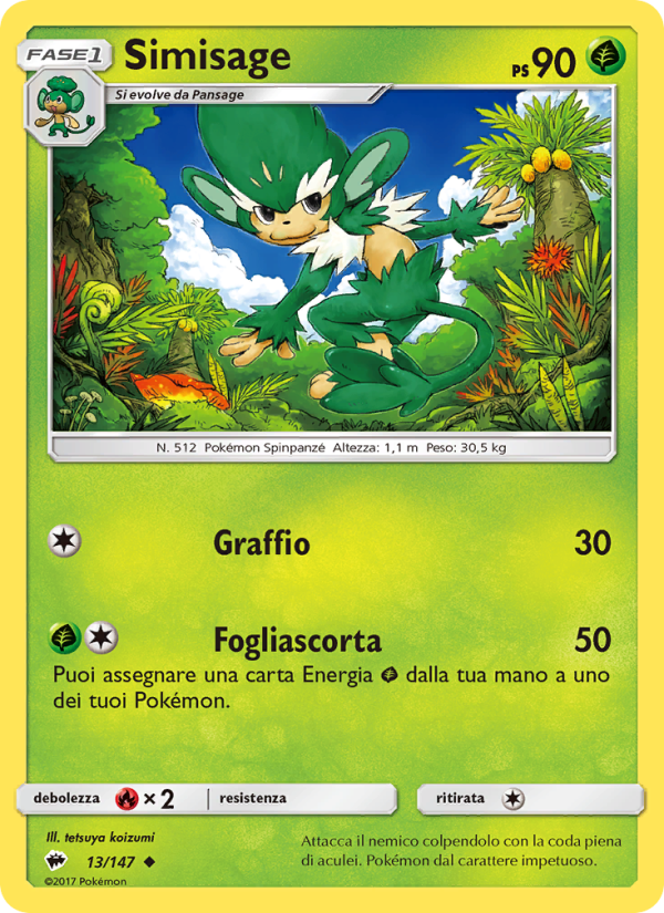 Simisage 013/169 — Burning Shadows (Italian Pokémon TCG card)