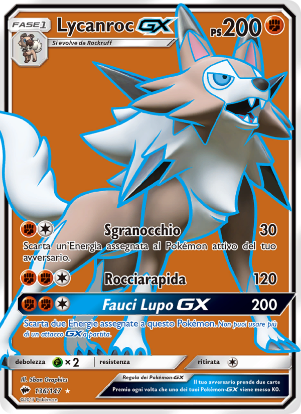 Lycanroc GX 136/169 — Burning Shadows (Italian Pokémon TCG card)