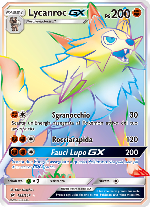 Lycanroc GX 155/169 — Burning Shadows (Italian Pokémon TCG card)