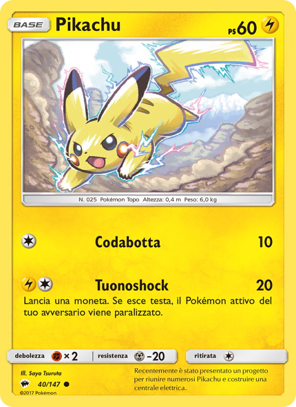 Pikachu 040/169 — Burning Shadows (Italian Pokémon TCG card)