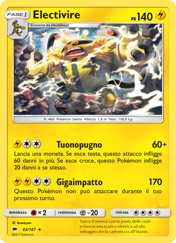 Electivire 043/169 — Burning Shadows (Italian Pokémon TCG card)