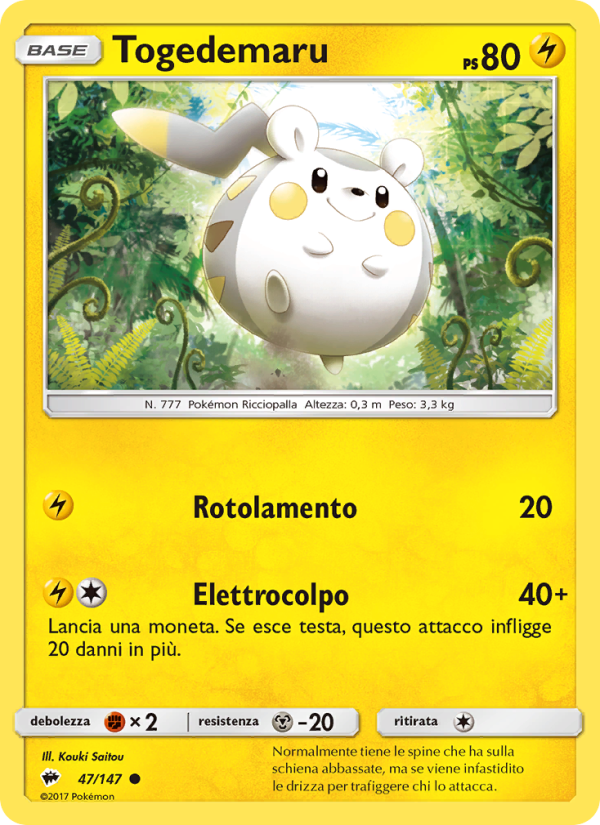 Togedemaru 047/169 — Burning Shadows (Italian Pokémon TCG card)