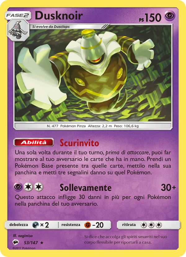 Dusknoir 053/169 — Burning Shadows (Italian Pokémon TCG card)