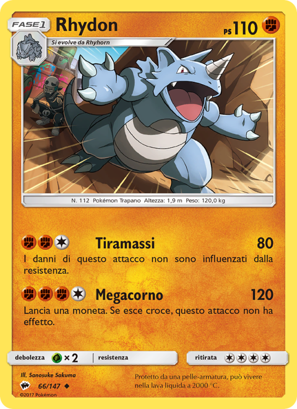 Rhydon 066/169 — Burning Shadows (Italian Pokémon TCG card)