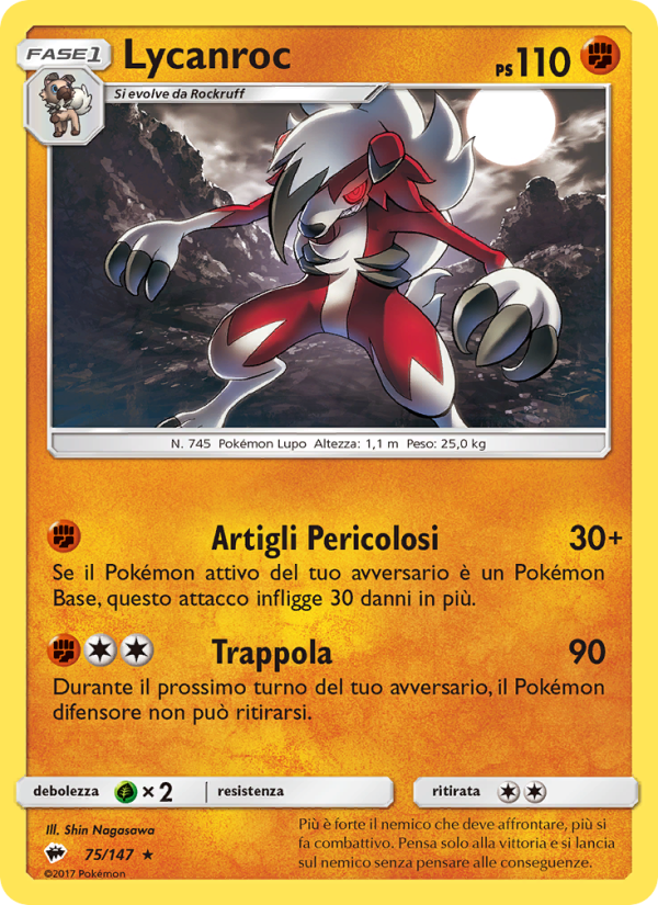 Lycanroc 075/169 — Burning Shadows (Italian Pokémon TCG card)