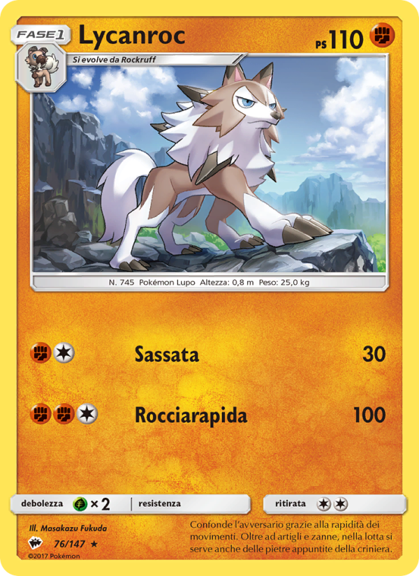 Lycanroc 076/169 — Burning Shadows (Italian Pokémon TCG card)
