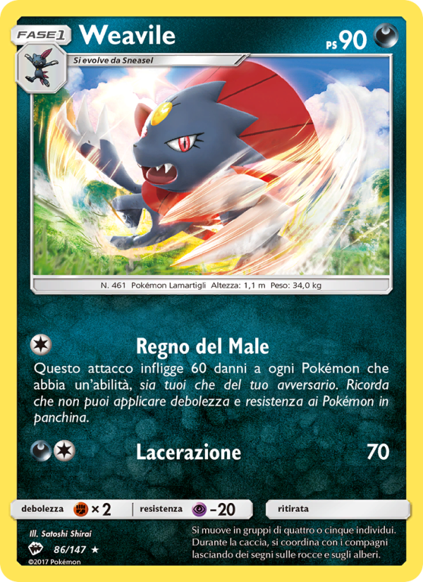Weavile 086/169 — Burning Shadows (Italian Pokémon TCG card)