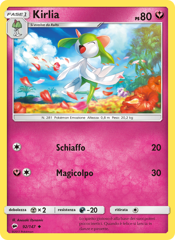 Kirlia 092/169 — Burning Shadows (Italian Pokémon TCG card)