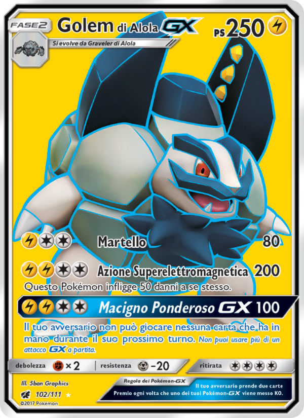 Golem di Alola GX 102/124 — Crimson Invasion (Italian Pokémon TCG card)