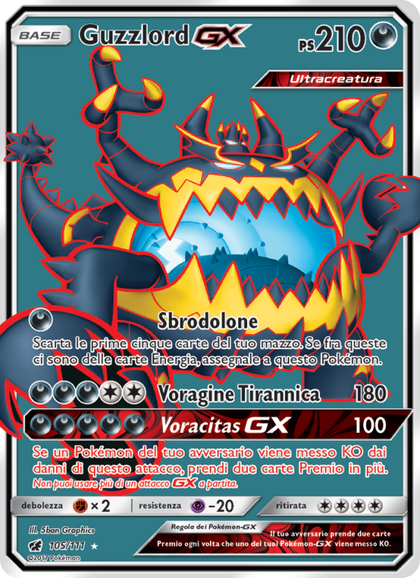 Guzzlord GX 105/124 — Crimson Invasion (Italian Pokémon TCG card)