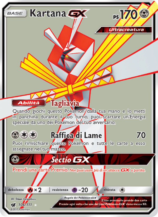 Kartana GX 106/124 — Crimson Invasion (Italian Pokémon TCG card)