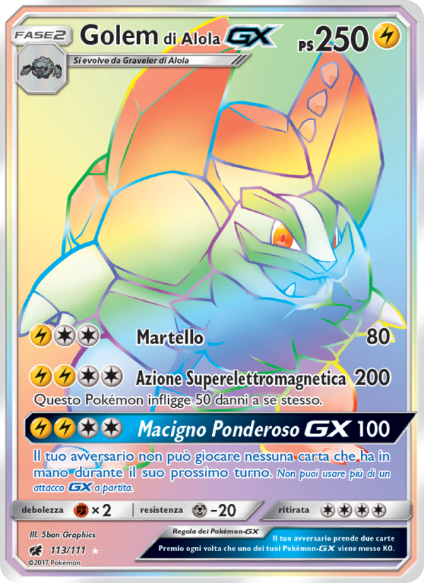 Golem di Alola GX 113/124 — Crimson Invasion (Italian Pokémon TCG card)
