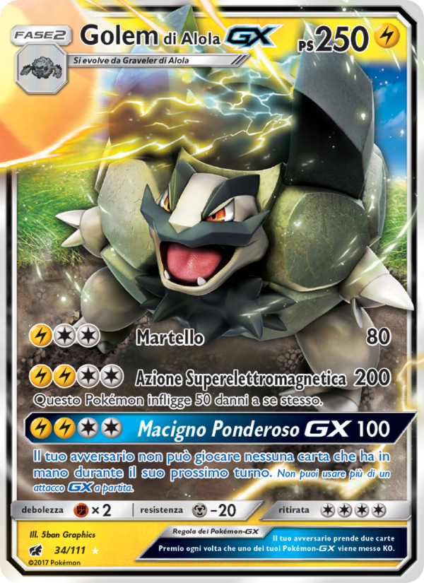 Golem di Alola GX 034/124 — Crimson Invasion (Italian Pokémon TCG card)