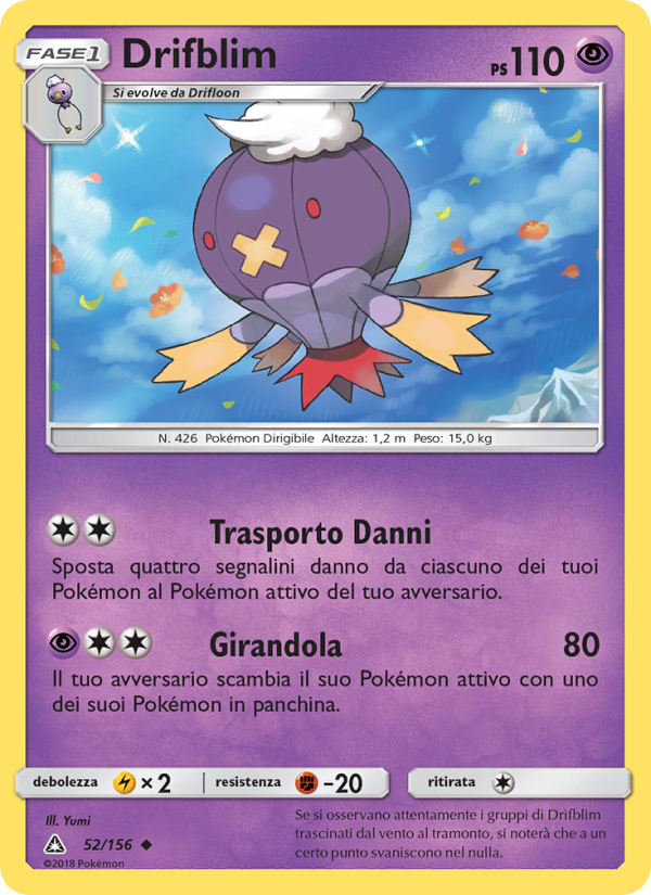 Drifblim 052/173 — Ultra Prism (Italian Pokémon TCG card)