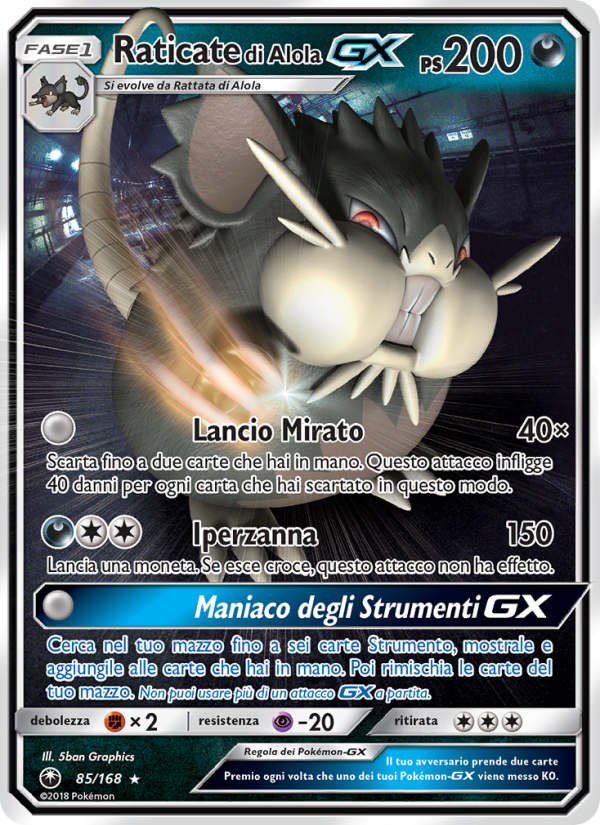 Raticate di Alola GX 085/183 — Celestial Storm (Italian Pokémon TCG card)