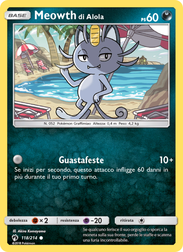 Meowth di Alola 118/236 — Lost Thunder (Italian Pokémon TCG card)
