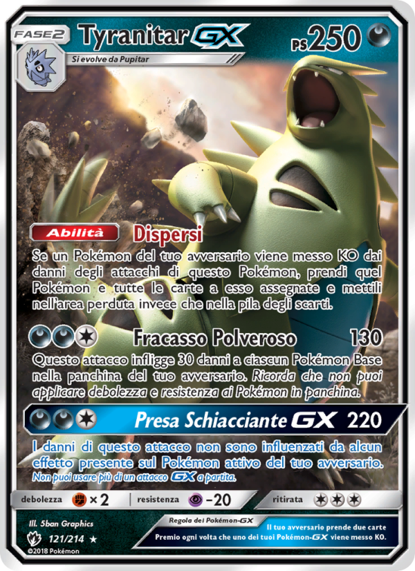 Tyranitar GX 121/236 — Lost Thunder (Italian Pokémon TCG card)