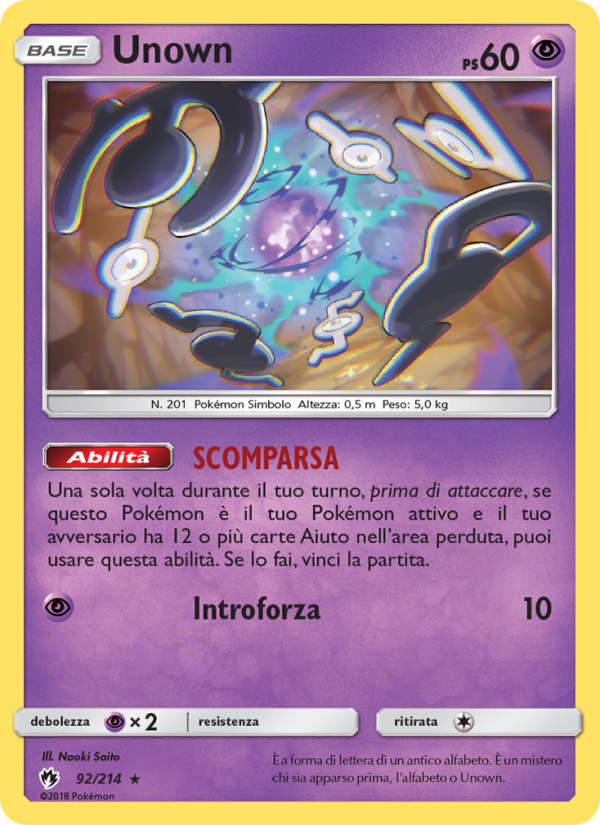 Unown 092/236 — Lost Thunder (Italian Pokémon TCG card)