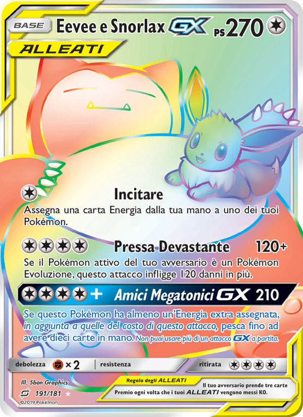 Eevee e Snorlax GX 191/196 — Team Up (Italian Pokémon TCG card)