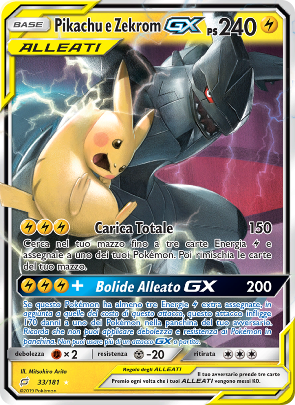 Pikachu e Zekrom GX 033/196 — Team Up (Italian Pokémon TCG card)