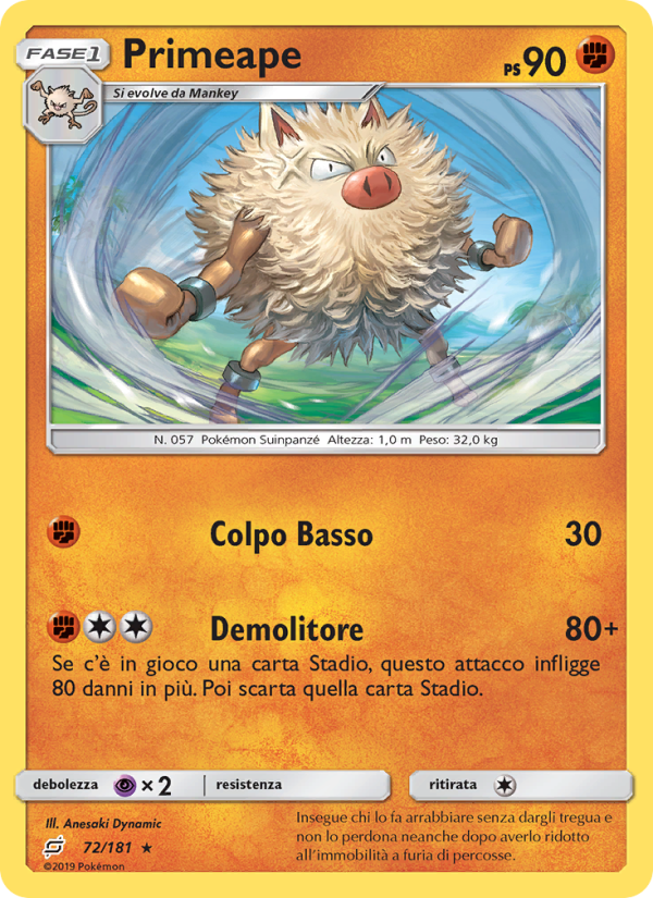 Primeape 072/196 — Team Up (Italian Pokémon TCG card)