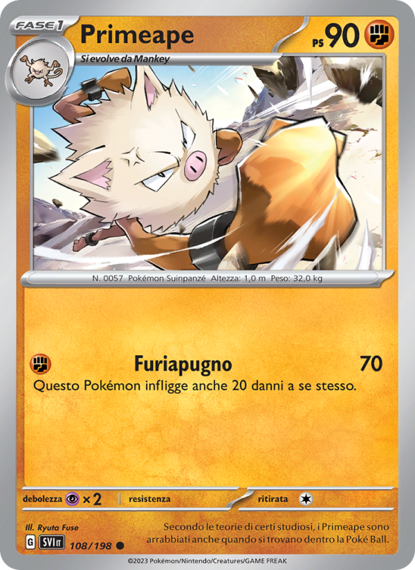 Primeape 108/258 — Scarlet & Violet (Italian Pokémon TCG card)