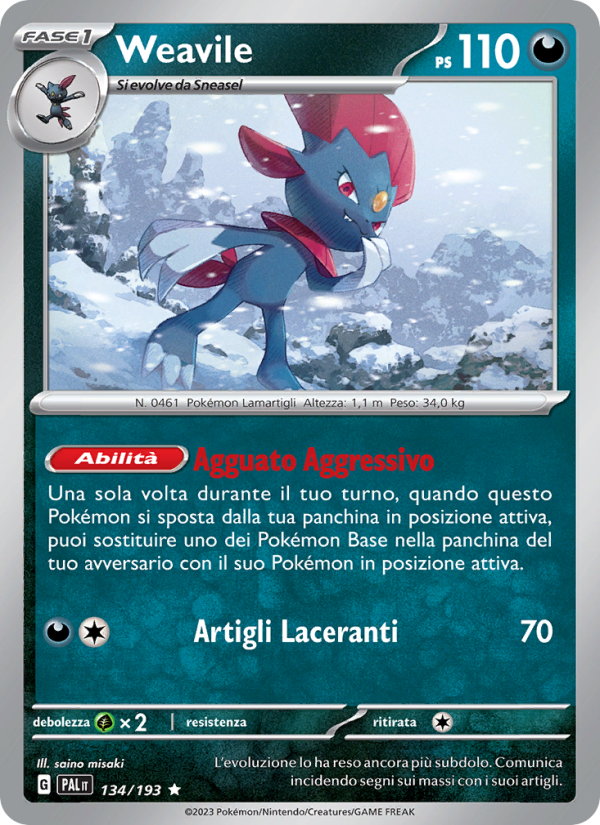 Weavile 134/279 — Paldea Evolved (Italian Pokémon TCG card)