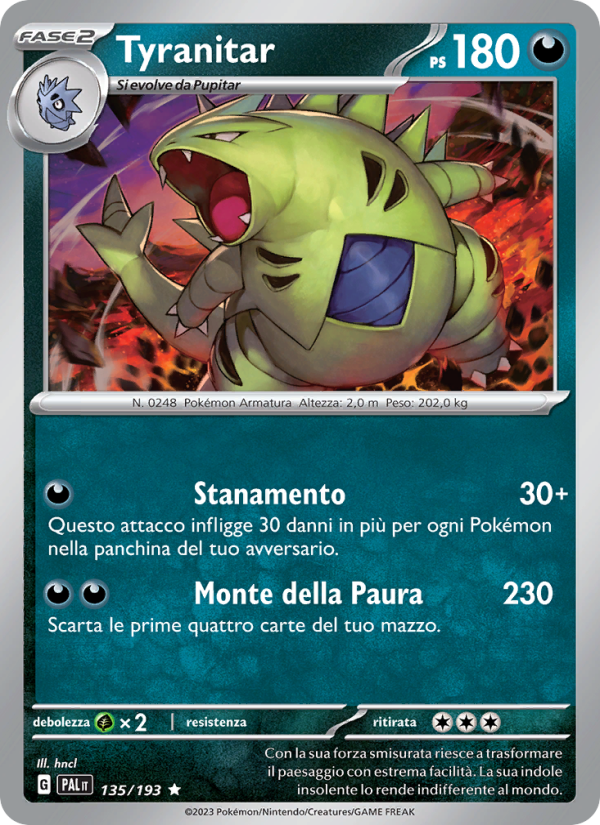 Tyranitar 135/279 — Paldea Evolved (Italian Pokémon TCG card)